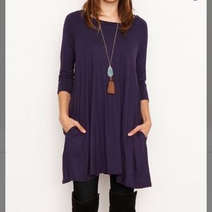 Dark Blue Three Quarter Sleeve Pocket Tunic